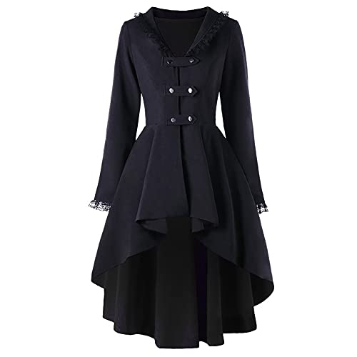 Wintermantel Damen Elegant A Linie Lang Trenchcoat Damen Damen Winter Tailliert Mantel Damen Winter Vorne Kurz Hinten Lang Winterjacke Warm mit Knöpfen Lange Damenmantel mit Spitze Patchwork von Generisch
