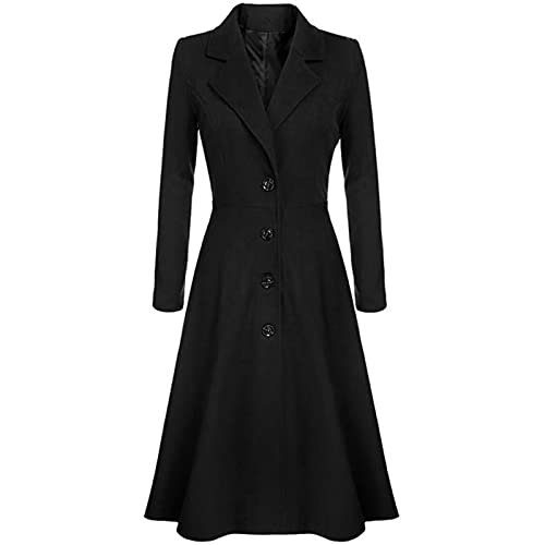 Wintermantel Damen Elegant A Linie Lang Trenchcoat Damen Revers Slim Wollmantel Damen Einfarbig Mantel Damen Winter Lange mit Knöpfen Winterjacke Warm Langer Wolljacke Übergang Damenmantel von Generisch