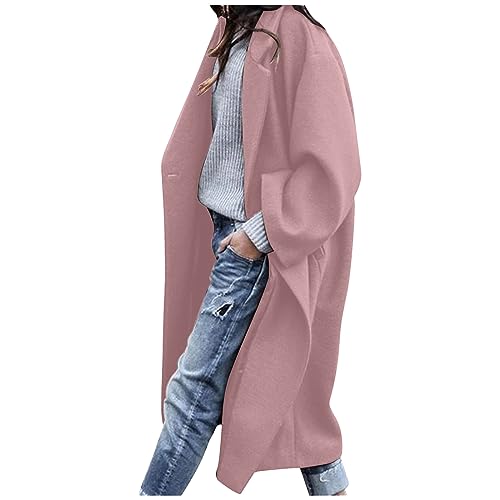 Wintermantel Damen Elegant Wollmantel Lang Trenchcoat Große Größen Revers Winterjacke Windbreaker Einreihe Mode Jacke Einfarbig Outdoorjacke Winter Übergangsjacke Mantel Windjacke Warme Wolljacke von Generisch