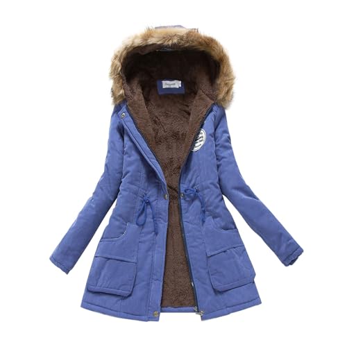 Wintermantel Damen Lässig Warm Gefüttert Winterparka Parka Jacke mit Kapuze Lang Wintermantel Winterjacke Leicht Langarm Outdoorjacke Übergangsjacke Elegant Schwarz Einfarbig Steppjacke Mantel von Generisch