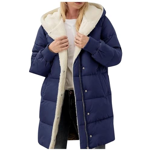 Wintermantel Damen Lang, Teddy Mantel Damen Winter Lange - Daunenmantel Damen - Teddyfleece Gefüttert Winterjacke Große Größen Daunenjacke mit Kapuze Elegant Wintermantel Dick Winddicht Steppjacke von Generisch