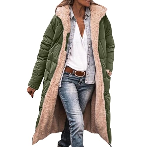 Wintermantel Damen Lang Fleecejacke Damen mit Kapuze Winterjacke Warm Kapuzenjacke Casual Outdoorjack Fleecejacken Übergangsjacke Oversize Jacke Herbst Mantel Winter Herbstmantel Army Green XL von Generisch