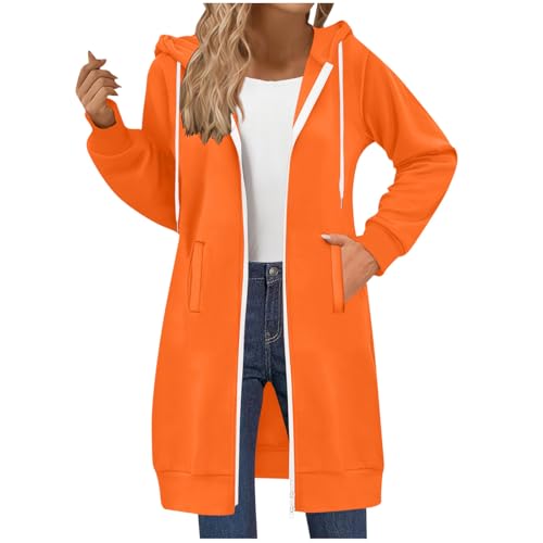 Wintermantel Damen Lang Sweatjacke Freizeit Hoodie Jacke Herbst Winter Fleecejacke Zipper Übergangsjacke Langarm Winterjacke Locker Kapuzenjacke Warm Sweatshirtjacke Kapuzenjacke Herbstjacke von Generisch