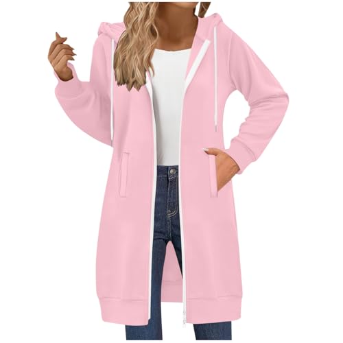 Wintermantel Damen Lang Sweatjacke Freizeit Hoodie Jacke Herbst Winter Fleecejacke Zipper Übergangsjacke Langarm Winterjacke Locker Kapuzenjacke Warm Sweatshirtjacke Kapuzenjacke Herbstjacke von Generisch