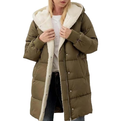 Wintermantel Damen Lang Warm Gefüttert Elegant Winterjacke Mit Kapuze Fell übergangsjacke Große Größen Damenjacken Winter Longjacke Outdoor Steppmantel Teddy Mantel Jacke übergang(AG,L) von Generisch