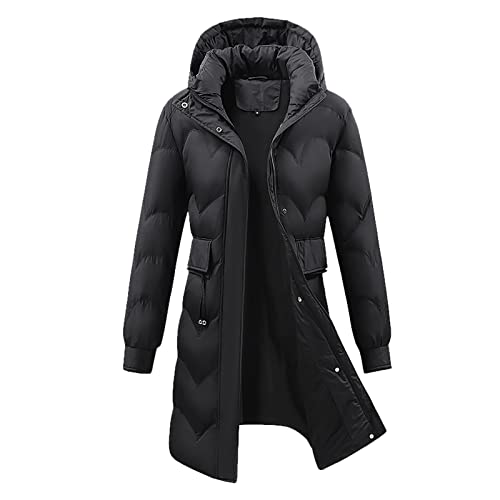 Wintermantel Damen Lang Warm Gefüttert Wasserdicht Kapuzenjacke Steppmantel Daunenjacke Outdoor Thermo Softshellmantel Damen Wasserdicht Atmungsaktiv Puffermantel Weste (schwarz,L) von Generisch