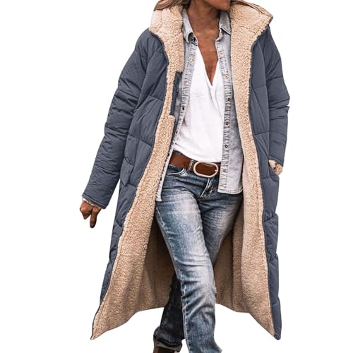 Wintermantel Damen Lang Winterjacke Damen Warm Gefüttert Mode Kapuzenjacke Trenchcoat Verdickter Fleece Parka Damen Winter Hoodie Damen Baumwollmantel Daunenjacke Softshelljacke Damen (Grau,XXL) von Generisch