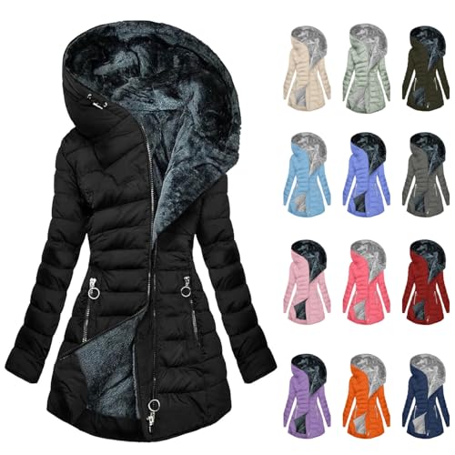 Wintermantel Damen Lang Winterjacke Elegant Warmer Daunenjacke Winddicht Bequemes Damenmantel mit Kapuze Outdoorjacke Langarm Winter Parkajacke Einfarbig Gefüttert Steppjacke Baumwolle Jacke von Generisch