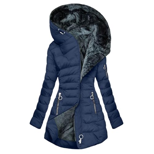 Wintermantel Damen Lang Winterjacke Fleece Gefüttert Dicker Steppjacke Warm Pufferjacke Parka Winter Anorak Jacke Elegant Outdoormantel Übergangsjacke Daunenjacke mit Reißverschluss Taschen von Generisch