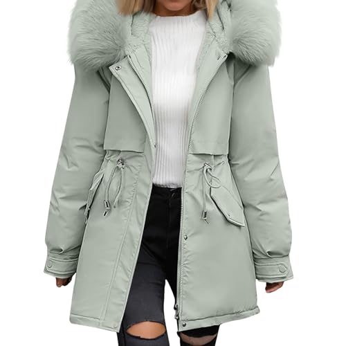 Wintermantel Damen Lang Winterjacke Winter Pelzkragen Steppjacke Damenmantel Elegant Outdoor Winddicht Steppmantel Puffer Jacke Bequeme Gefüttert Winterparka Übergangsmantel Frauen（Mint Green,Large von Generisch