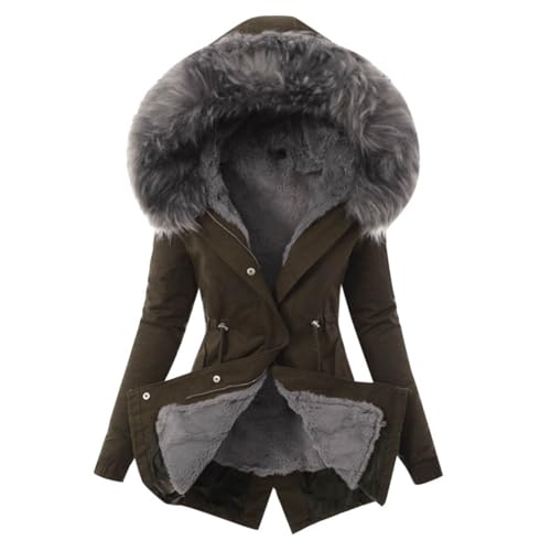 Wintermantel Damen Mittellang Winterjacke Warm Gefüttert Fleece Parka Mantel Mit Kapuze Kunstpelzkragen Jacke Frauen Winter Winterparka Verdickene Outdoor Übergangsjacke Mit Knöpfen Zipper von Generisch