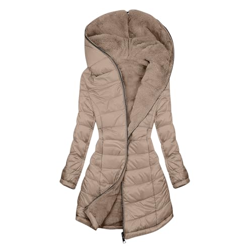 Wintermantel Damen Wolle Fleecejacke mit Taschen Dicke Warm Wintermantel mit Kapuze Fleece Gefüttert Daunenjacke Elegant Einfarbige Winterparka Outdoor Pufferjacke Große Größen Kapuzenjacke von Generisch