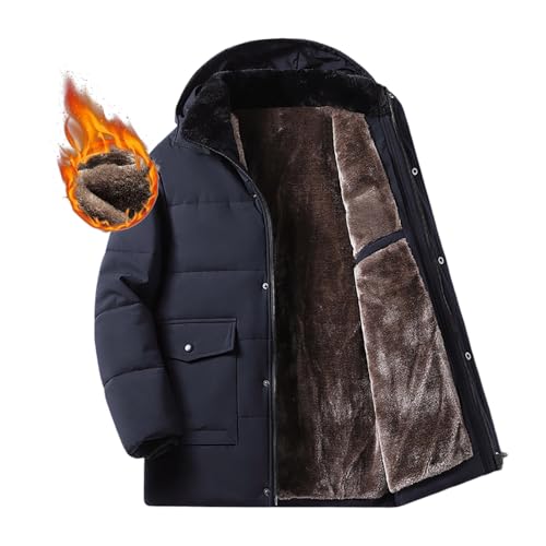 Wintermantel Herren mit Kapuze Fleece Gefüttert Steppjacke Winddicht Warm Winterjacke Casual Einfarbig Steppmantel Verdickte Padded Jacket mit Reißverschluss Outdoorjacke (Blue, XL) von Generisch
