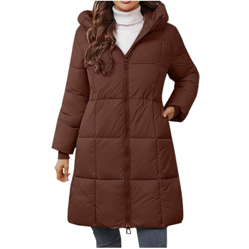 Wintermantel mit Kapuze Damen Warm Steppmantel Damen Winter Dicke Winterjacke Lang Daunenmantel Damen Warme mit Reissverschluss Steppjacke Frauen Lange Elegant Damenmantel Puffer mit Taschen von Generisch