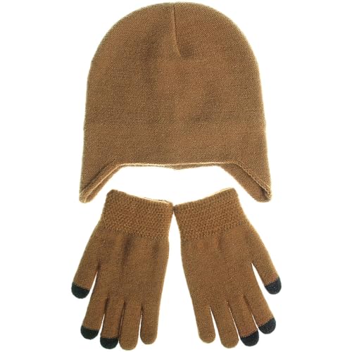 Wintermütze mit Handschuhen, Unisex, atmungsaktiv, dehnbar, winddicht, Beanie-Klappen, Ohr-Reisen, leicht, Einheitsgröße, Kunstwollgarn, Ohne Edelstein von Generisch