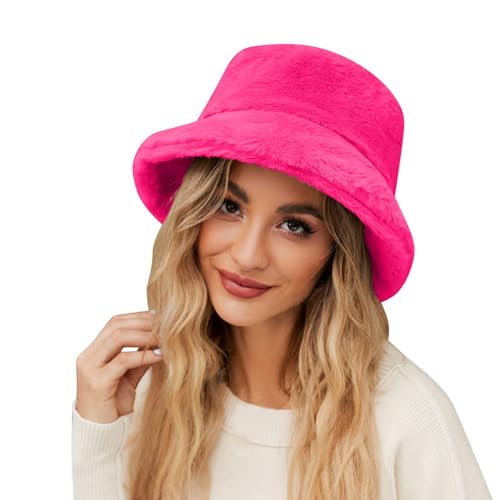 Wintermützen Für Frauen Weich Kunstpelz Anglerhut Flauschige Bucket Hat Winter Anglerhut Damen Plüsch Eimer Hut Einfarbig/Leopardenmuster Fischerhut Kappe Vintage Warme Elegant Mütze Für Mädchen von Generisch