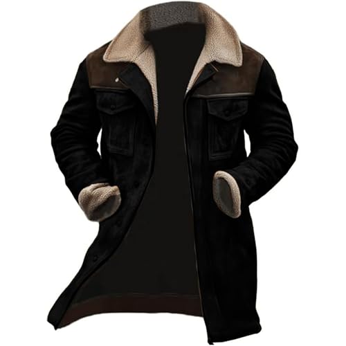 Winterparka Herren Lang Warm Gefüttert, Wildleder Mantel Herren Lang, Winterjacke Comfort Fit Wintermantel Regular Fit Trenchcoat Dick Funktionsjacke Winter Thermojacke Kunstleder Parka von Generisch