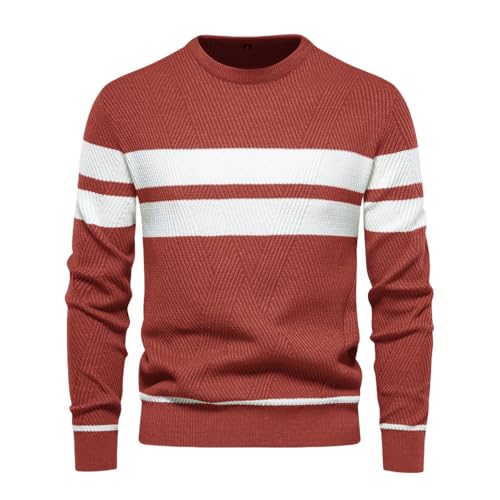 Winterpullover Herren Pullover Rundhals Gestreifter Kontrast Pullover Männer Basic Strickpullover Freizeitpullover Klassischer Langarmshirt Sweater Slim Fit 2025 (7,XL) von Generisch