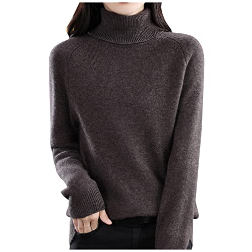 Winterpullover Sweatshirt Elegant Langarm Rollkragen Oberteil Pulli Strickpulli Damen Pullover Rollkragenpullover Creme Damen Herbst Sweater Damen Strickpullover Feinstrick Geschnittene Pullover von Generisch
