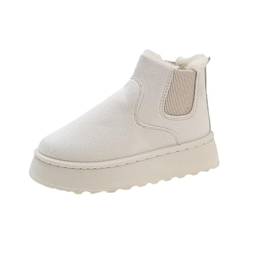 Winterschuhe Damen Bequem Breite Fuße Winterstiefel Winter Thermo Fleece Gefüttert Stiefeletten Freizeit Plateau Rutschfest Ohne SchnüRsenkel Schneestiefel Schlupfschuhe Damen Weiß 37 von Generisch