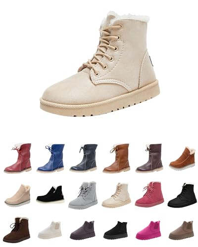 Winterschuhe Damen Bequem Fleece Gefüttert Stiefeletten Winter Dicke Rutschfest Schnürstiefel Freizeit Breite Fuße Winterstiefel Outdoor Kurz Thermo Kurzstiefel Lace up Ankle Boots Beige 39 von Generisch