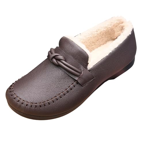 Winterschuhe Damen Gefüttert Lederschuhe Loafer Elegant Damenschuhe Flache Schuhe Slip On Schuhe Sneaker Warm Halbschuhe Winterboots Thermoschuhe Herbst Winter Boots rutschfest Freizeitschuhe von Generisch