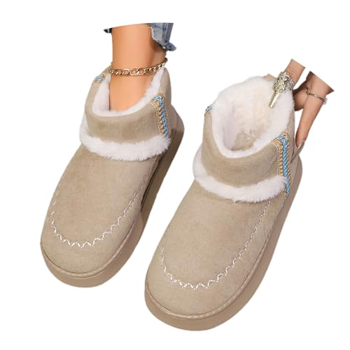 Winterschuhe Damen Gefüttert Schlupfstiefel Dicke Sohle Kurzstiefel Stickerei Ethno Look Schneestiefel Freizeitstiefel Schlupf Winterstiefel Schlupfstiefeletten Für Lässigen Stil von Generisch