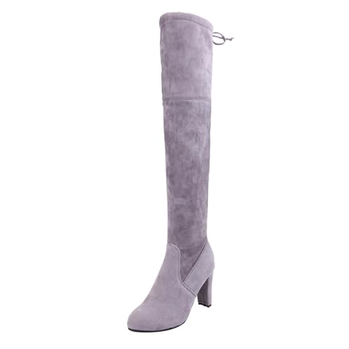 Winterschuhe Damen Grau Elegant Spitze Hoch Absatz Overknees Bequem Thermo Gefüttert Orthopädische SchnüRstiefel Freizeit Breite Fuße Rutschfest Winterstiefel Stiefel Overknee Damen 41 von Generisch