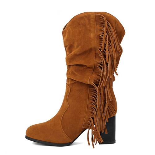 Winterschuhe Damen Herren Veloursleder Ankle Boots Overknee Stiefel Cowboystiefel mit Absatz Lockerer Schaft-Design für lässigen Look Atmungsaktiv Alltag Elegance von Generisch