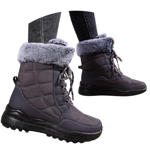 Winterschuhe Damen Herren Veloursleder Ankle Boots Overknee Stiefel mit Reißverschluss Winter Warme Leder Rutschfeste Laufsohle Reitstiefel-ähnliche Stabilität von Generisch