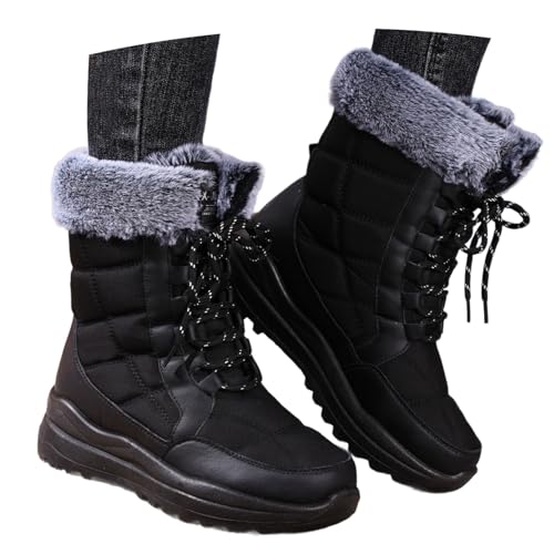 Winterschuhe Damen Herren Veloursleder Ankle Boots Overknee Stiefel mit Reißverschluss Winter Warme Leder Rutschfeste Laufsohle Reitstiefel-ähnliche Stabilität von Generisch