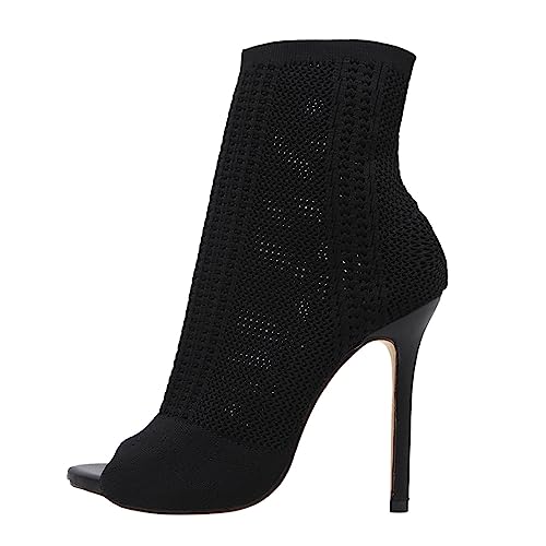 Winterschuhe Damen Stiefel Damen-Bot-Knoten-Form-Absatz für Hochzeits-Party-Kleid, hochmodische Sandale mit klobigem Absatz (Black, 40) von Generisch
