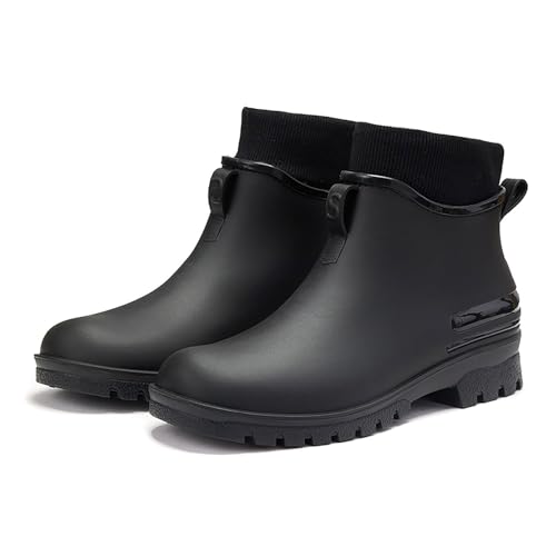 Winterschuhe Damen Stiefel Paare Mode Regenzeit Rohr Mund Volltonfarbe Regen Schuhe Dicke Regenfeste rutschfeste Regen Stiefel (Black, 44) von Generisch