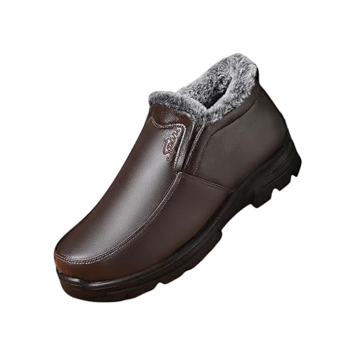 Winterschuhe Herren Ohne Reißverschluss, Lederschuhe Herren Warm, Schneesschuhe Fleece Wanderschuhe Low-Top Outdoorschuhe rutschfest Freizeitschuhe Wasserdicht Bequeme Sportschuhe von Generisch