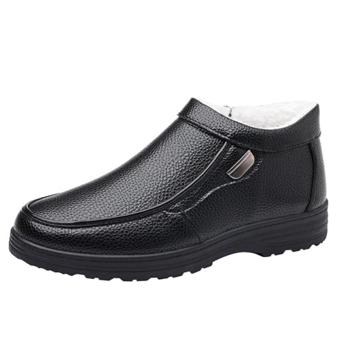 Winterschuhe Herren Ohne Schnürsenkel, Lederschuhe Herren Flache Sohle, Schneesschuhe Fleece Gefüttert Freizeitschuhe Warm Arbeitsschuhe rutschfest Wasserdicht Outdoorschuhe Für Männer von Generisch