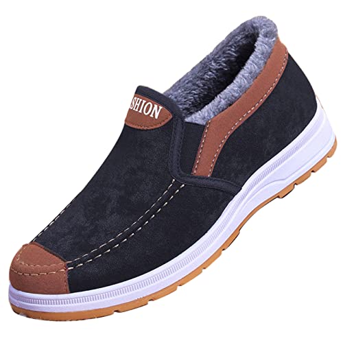 Winterschuhe Herren Wasserdicht Gefüttert, Schuhe Herren Sneaker Winter Bootsschuhe Ohne Schnürsenkel Wanderschuhe Leichte Arbeitsstiefel Thermo Schneeschuhe Wildleder Snowboots Outdoor Freizeitschuhe von Generisch