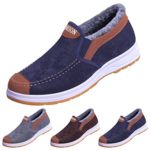 Winterschuhe Herren Wasserdicht Gefüttert, Schuhe Herren Sneaker Winter Bootsschuhe Ohne Schnürsenkel Wanderschuhe Leichte Arbeitsstiefel Thermo Schneeschuhe Wildleder Snowboots Outdoor Freizeitschuhe von Generisch