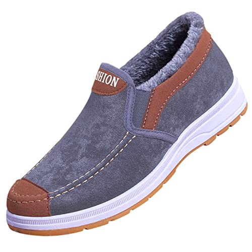 Winterschuhe Herren Wasserdicht Herren Halbschuhe Mode Winter Herren Schneestiefel Runde Zehe Dicke Sohlen Slip On High Top für Warm Winterschuhe 40 Wasserdicht Fahrradschuhe Herren (Grey, 42) von Generisch