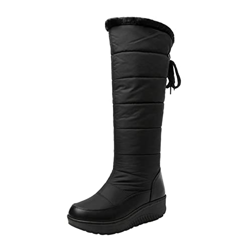 Winterschuhe Overknee Damen Stiefel Plattform Warme Schnee Stiefel Wasserdicht Daunen Baumwolle Schneestiefel Damen Halbstiefel Runde Zehe Dicker Bequeme Warme Baumwolle 31 Mädchen (Black, 37) von Generisch
