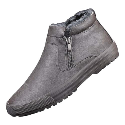 Winterschuhe mit Reissverschluss Herren Leder Stiefeletten Wasserabweisend Schneestiefel mit Fleece Gefüttert Schneeschuhe Rutschfeste Sohlen Winterstiefel Retro Kurzschaft Stiefel von Generisch