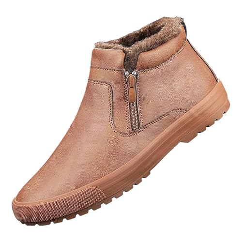 Winterschuhe mit Reissverschluss Herren Leder Stiefeletten Wasserabweisend Schneestiefel mit Fleece Gefüttert Schneeschuhe Rutschfeste Sohlen Winterstiefel Retro Kurzschaft Stiefel von Generisch