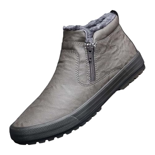 Winterschuhe mit Reissverschluss Herren Leder Stiefeletten Wasserabweisend Schneestiefel mit Fleece Gefüttert Schneeschuhe Rutschfeste Sohlen Winterstiefel Retro Kurzschaft Stiefel von Generisch