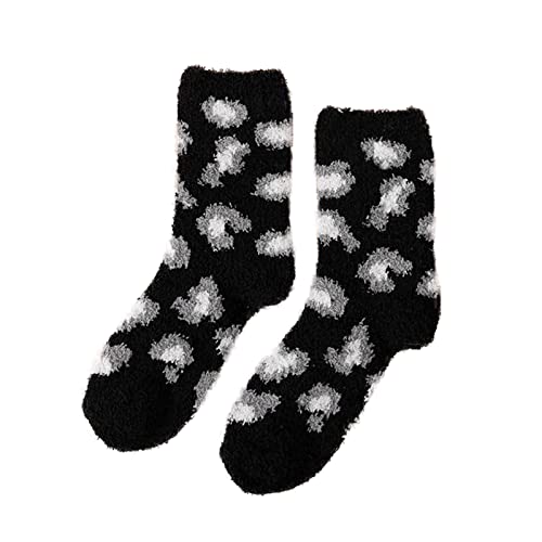 Wintersocken Damen Weich Flauschige Thermosocken Frauen Warme Kuschelsocken Rutschfest Dicke Mit Leopardenmuster Lange (A, One Size) von Generisch