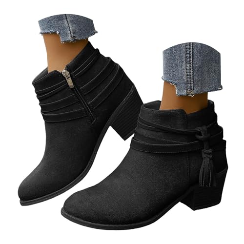 Winterstiefel Damen Ankle Boots Damen Kurzstiefel Elegant Klassisch Westernstiefel Stiefeletten Winterstiefel Halbhohe Leder Cowboystiefel Halbstiefel von Generisch