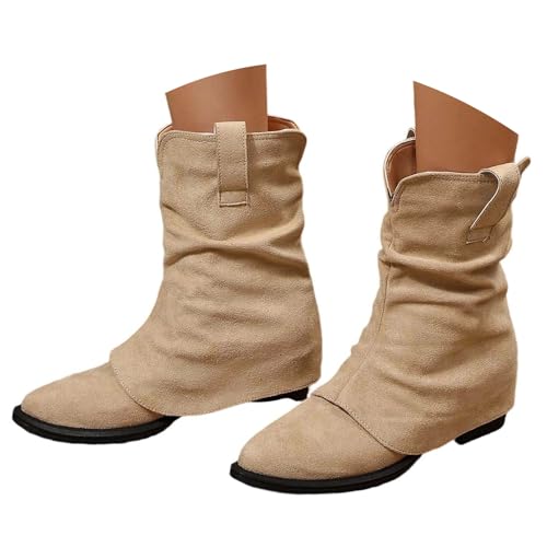 Winterstiefel Damen Gefüttert Elegant Halbstiefel Spitz Schlupfstiefel Warm Winterboots Wildleder Stiefeletten Halbhoch Thermostiefel Flach Damenstiefel rutschfest Freizeitschuhe von Generisch