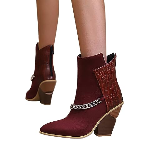 Winterstiefel Damen Gefüttert Elegant Wasserfeste Schuhe Damen Stiefel Damenstiefel Wasserdicht Retro-Stil Halbhoch Mit Absatz Bequeme rutschfest Gefüttert Kurzschaft von Generisch
