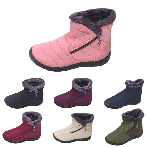 Winterstiefel Damen Gefüttert Winterstiefel Damen Winter Fleece Gefüttert Dicke Schneestiefel Ankle Boots Stiefeletten Bequem Wasserdicht rutschfest Breite Lederstiefel von Generisch