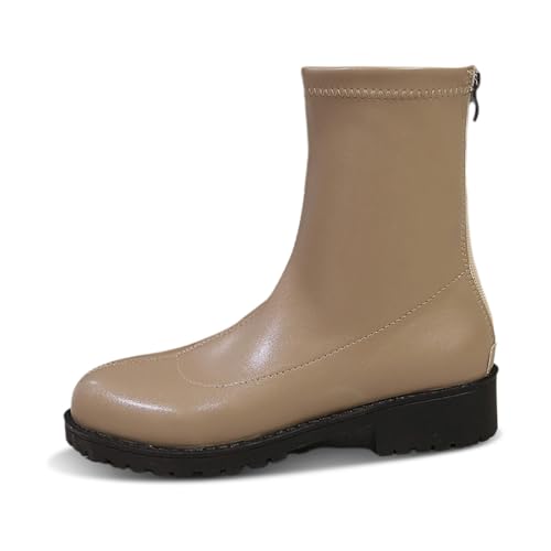 Winterstiefel Damen Schuhe Damen Wintermode Solide Obere Mid Calf Stiefel Mit Bequemen Hinten Zip Stiefel Temperament (Khaki, 37) von Generisch