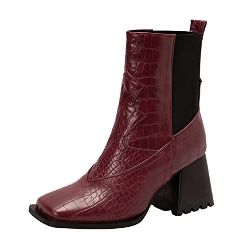 Winterstiefel Damen Schuhe Face Square Toe Chunky High Heel Elastic Mid Boots (40) von Generisch