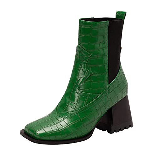 Winterstiefel Damen Schuhe Face Square Toe Chunky High Heel Elastic Mid Boots (Green, 41) von Generisch